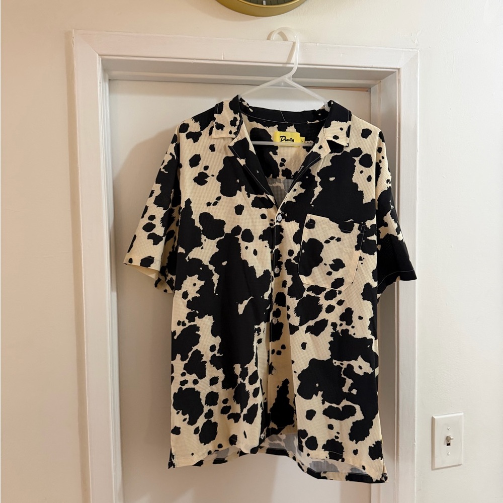 Men's Black and Cream Casual Button Down Shirt